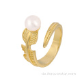 925 Sterling Silber Ringe Feather Pearl Ring